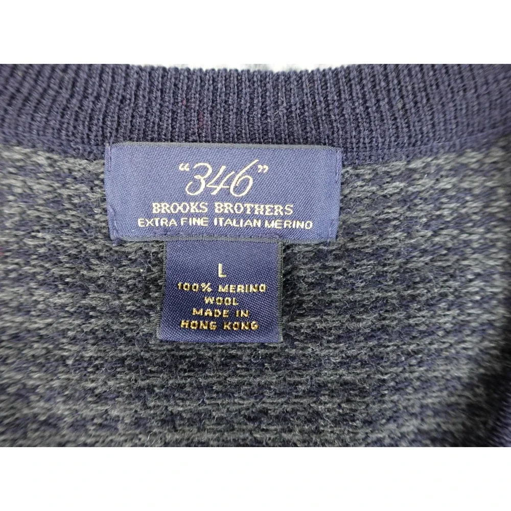 Brooks Brothers Sweater Vest Mens Large Blue Excellent Merino Wool Houndstooth